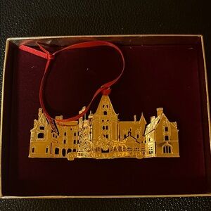 3D Gold Biltmore Estate Holiday Ornament with Red Ribbon